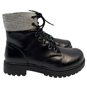 Michael Kors Womens Alistair Black Combat Bootie w/Rhinestones Size 7.5 M